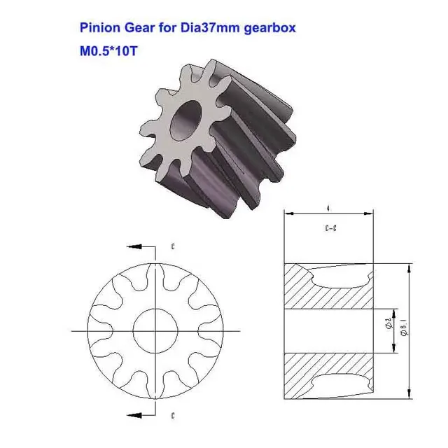 0.5M10T Pinion gear for Dia37mm gearbox Mini gear motor part