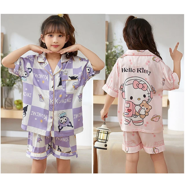 Conjunto de pijama de algodão kawaii infantil, Sanrio Kuromi Cinnamoroll,  pijamas fofos dos desenhos animados, Melody Kids, roupas domésticas, verão  - AliExpress