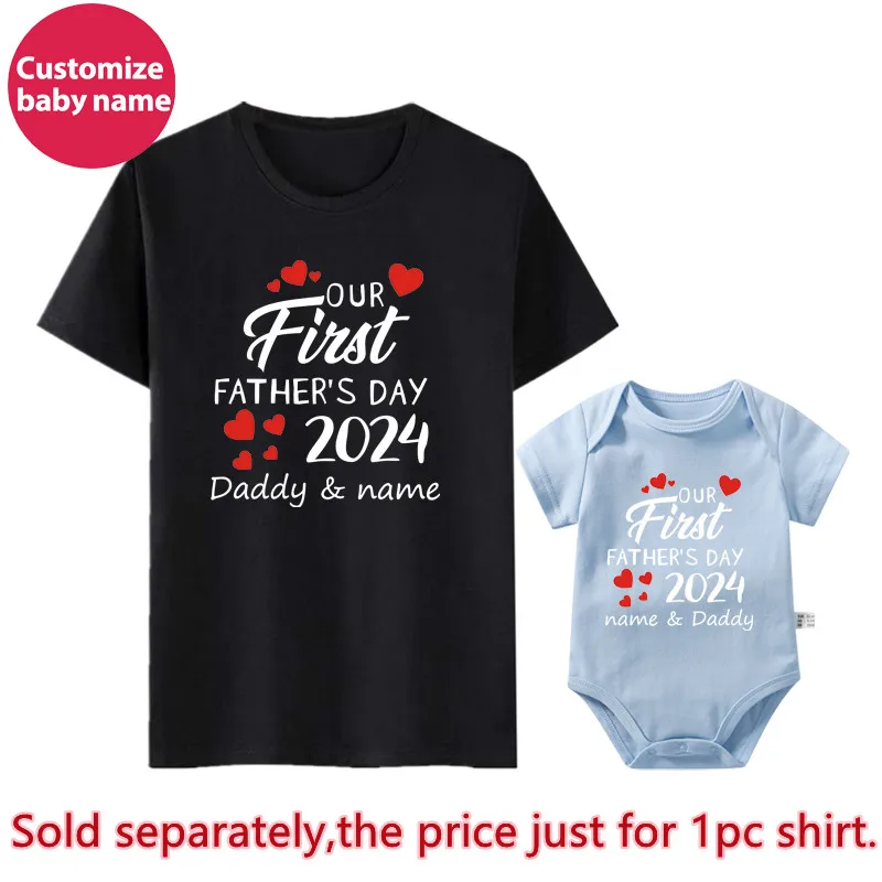 Custom Name Our First Father's Day 2024 Daddy and Daughter Son Family Match Outfits Baby Bodysuit Fathers Day Personalized Gifts 3