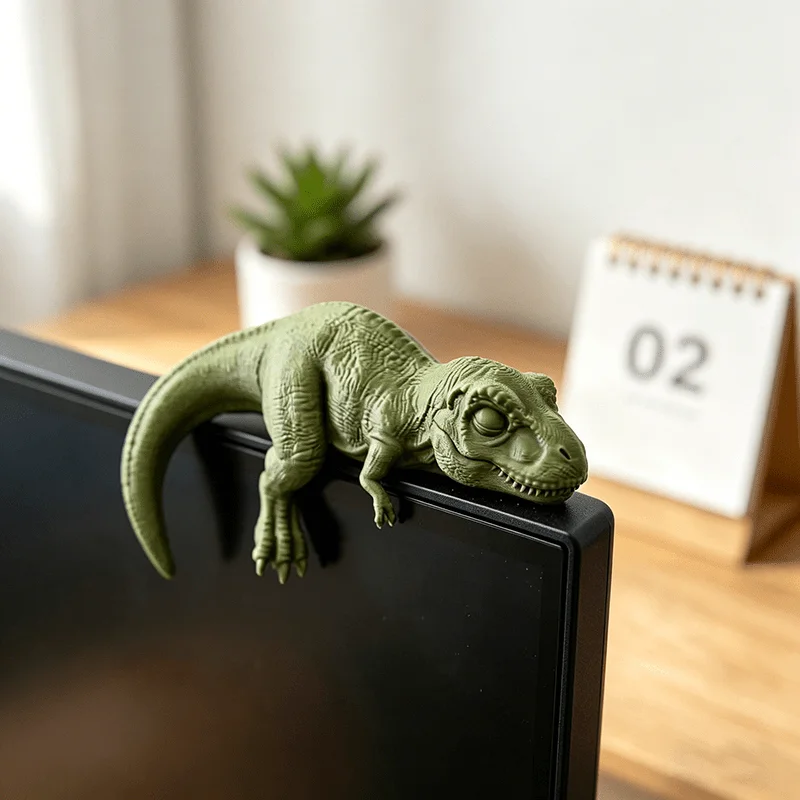 Sleeping T-Rex Monitor Topper Figurines 3D Printed Mini Lazy Dinosaur Ornaments for Desk/Monitor/Shelf Cute Jurassic Dino Decor
