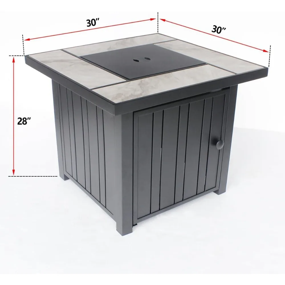 Propane Pit with Real Ceramic Tabletop, 50000 BTU Gas Pit Table, Outdoor with Lid and Glass Stone, 30 in