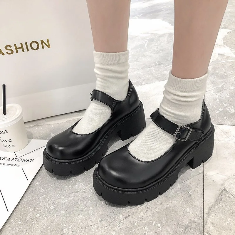 

White Mary Jane Lolita Shoes Girls Cosplay Platform Heels Shoes Ladies Small Leather Vintage Shoes Women Chunky Heel Pumps