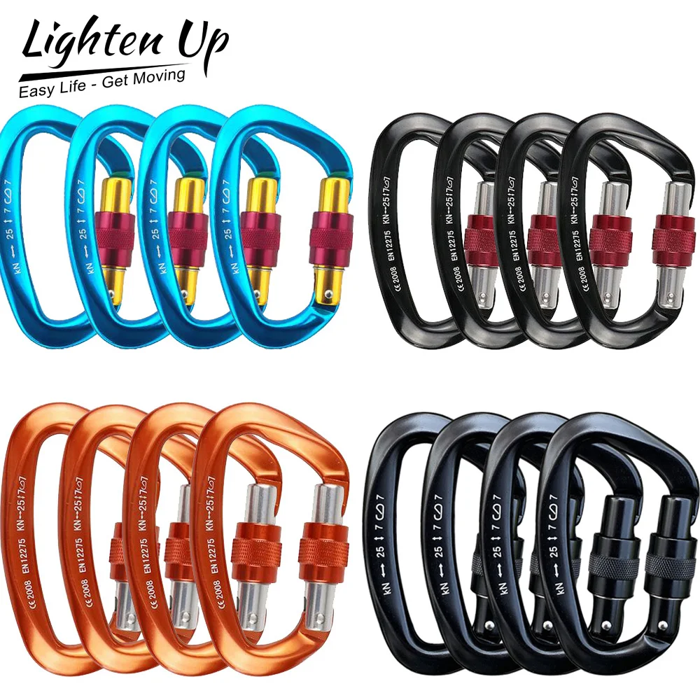 

4Pcs 25KN Mountaineering Caving Rock Climbing Carabiner D Shaped Safety Master Screw Lock Buckle Escalade Equipement