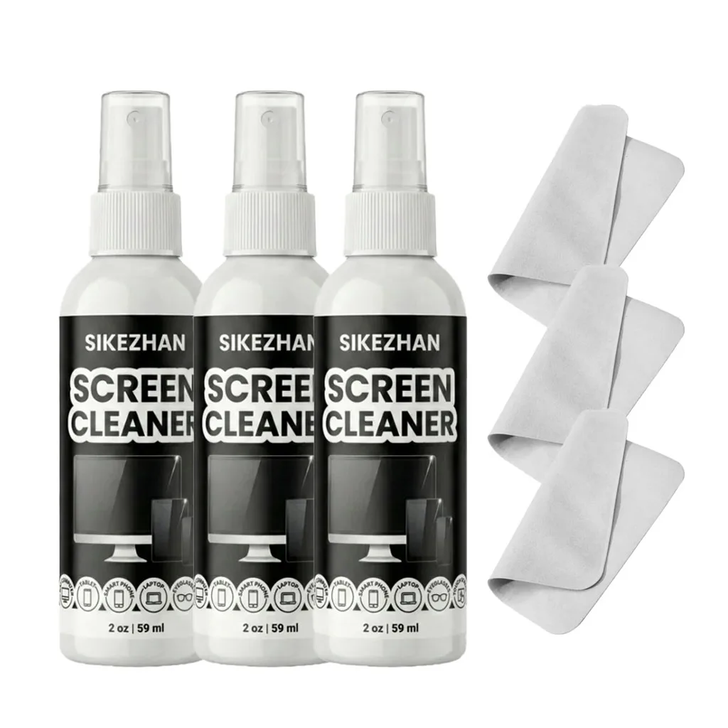 Portable 2oz Streak-Free Screen Cleaner Kit with Brush and Cloth