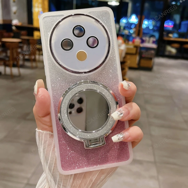 Glitter Clear Silicone Case with Makeup Mirror Stand Cover