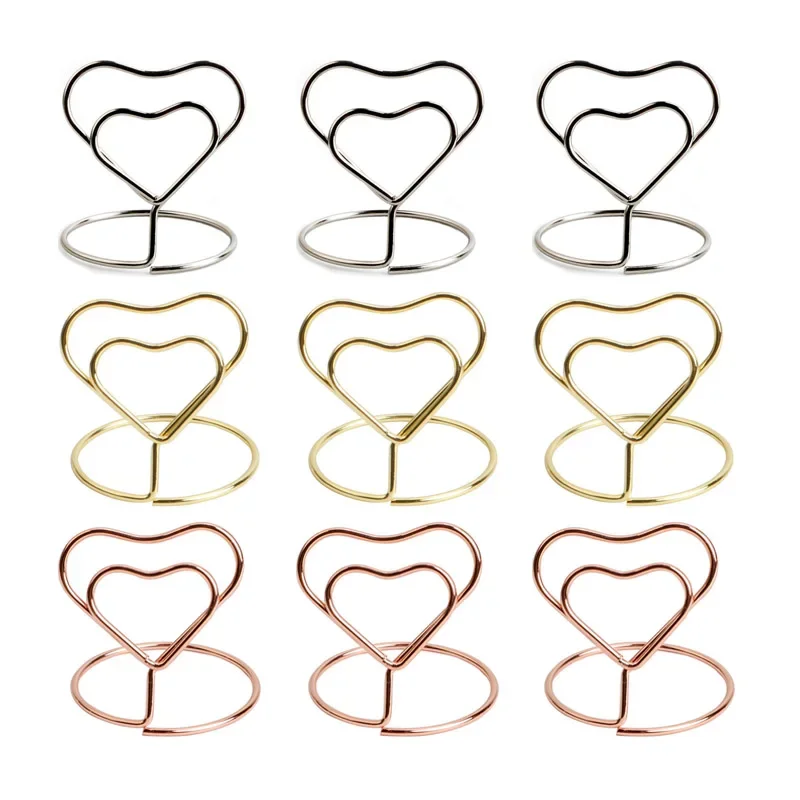 10pcs Heart Shape Mini Table Place Card Holders Table Number Stands Menu Memo Clips Wedding Birthday Party Reception Decoration