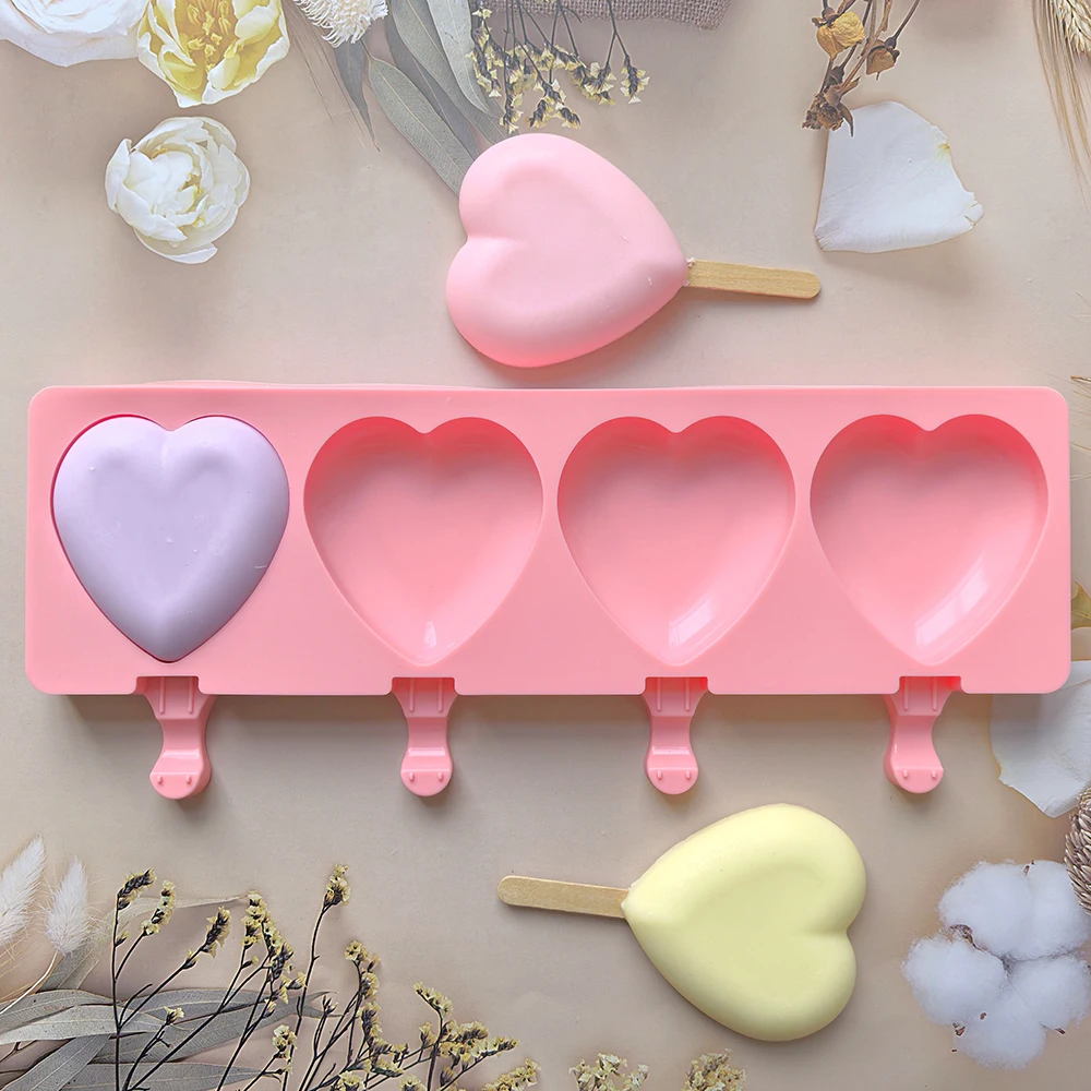1pc Creative Valentine's Day Heart shaped Silicone Ice Cream Mold DIY Ice Stick Ice Cream Mold Tray Ice Cube Making Tool