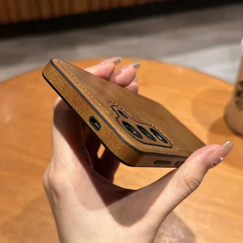 Premium Cowhide Leather Phone Case with Camera Lens Protection Luxury Soft Cover