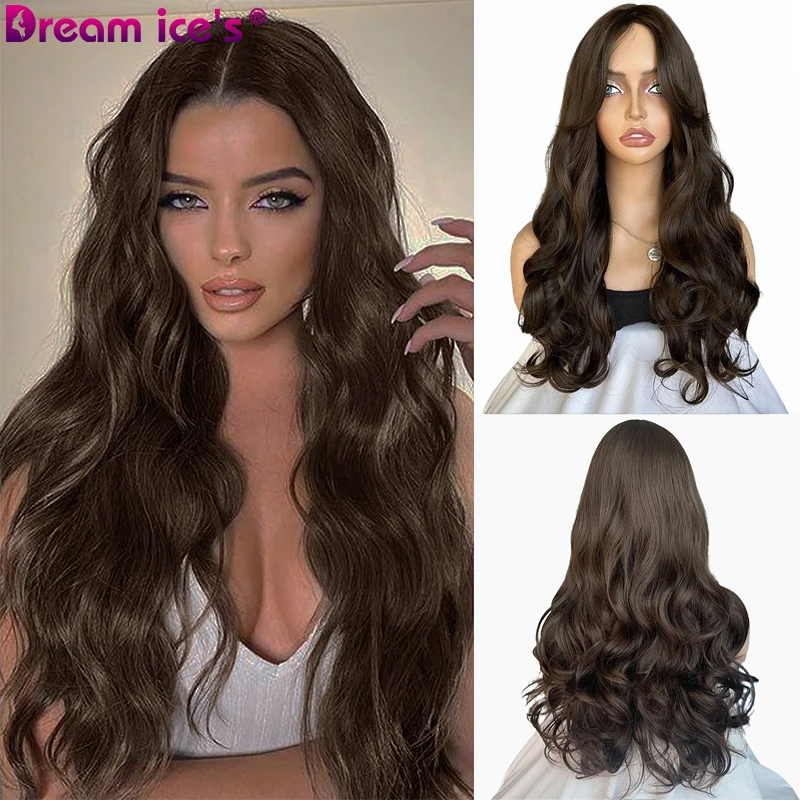 Long Body Wavy Natural Soft Synthetic Hair Wig With Dark Roots Side Part For Women Natural Heat Resistant Fake Hair Cosplay Wigs