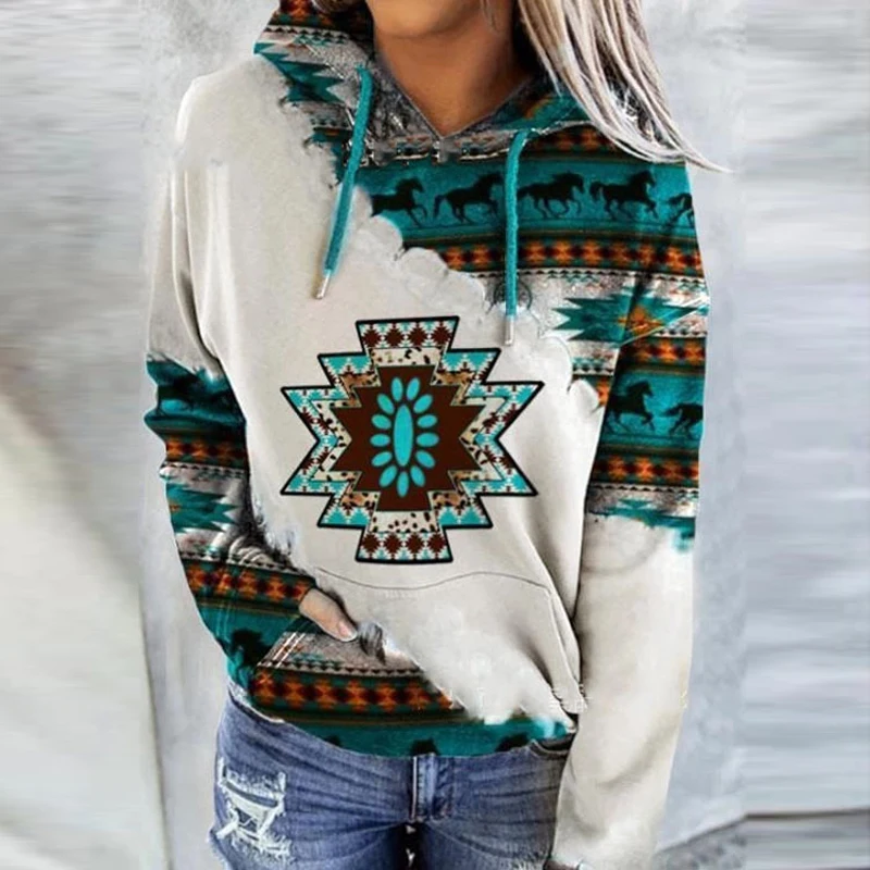Women Vintage Cartoon Print Elegant Loose Pullover  Autumn Casual Long Sleeve Tops Ladies Winter Hooded Kawaii Sweatshirt