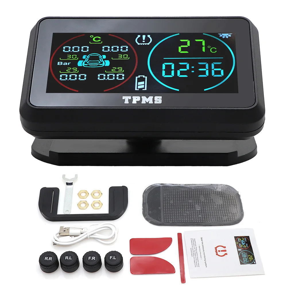 Wireless Solar TPMS Car Tire Pressure Monitoring System LCD Display Tyre Pressure Temperature Warning With 4 External Sensor car tire pressure monitor,car tire pressure sensor