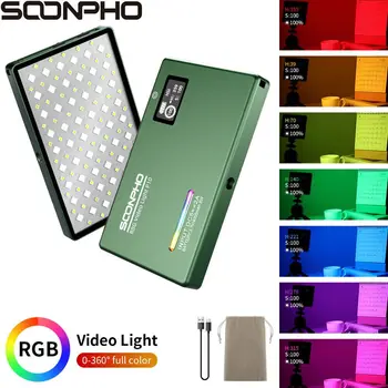 SOONPHO RGB LED 비디오 필 라이트, 풀 컬러 온 카메라 라이트 패널, 2500-8500K, P10