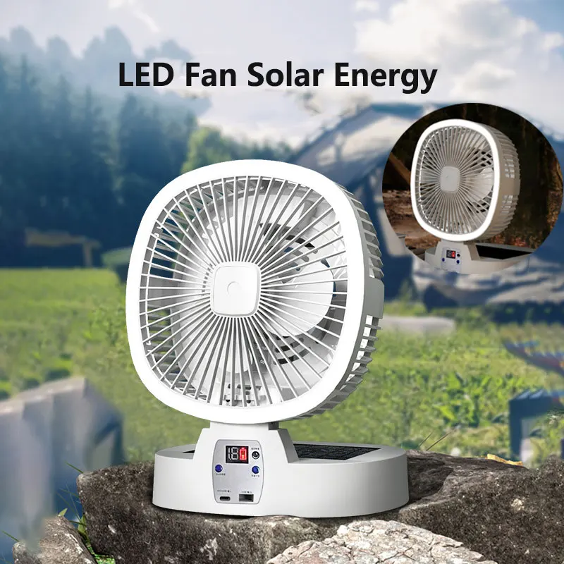 New Outdoor Camping Fan 5000mAh Solar Rechargeable Wireless Portable Desktop Electric Fan 5 Speed Ventilador with Remote Control desktop fan dc frequency conversion oscillating fan with remote control cn 220v household appliance