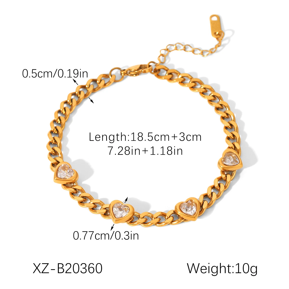 Edelstahl Liebesherz Charm Armband Damen 18k PVD Vergoldet Exquisites Wasserfestes Modeschmuck Geschenk – Detail 3