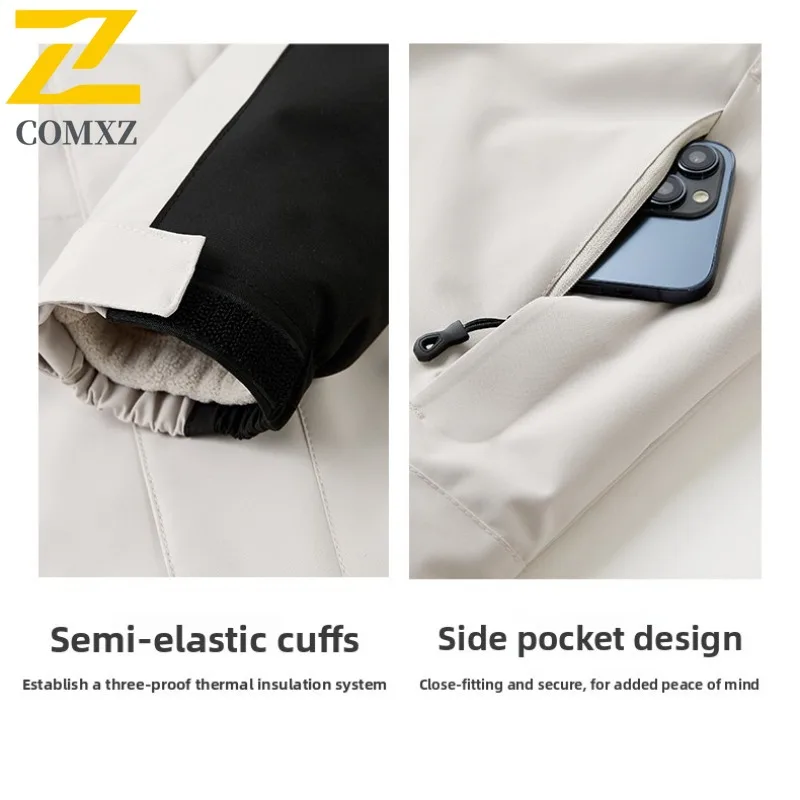 COMXZ Windbreaker Jacket 3-In-1 Detachable Windproof Hiking Camping Fleece Coat Climbing Waterproof Breathable Men's Outerwear
