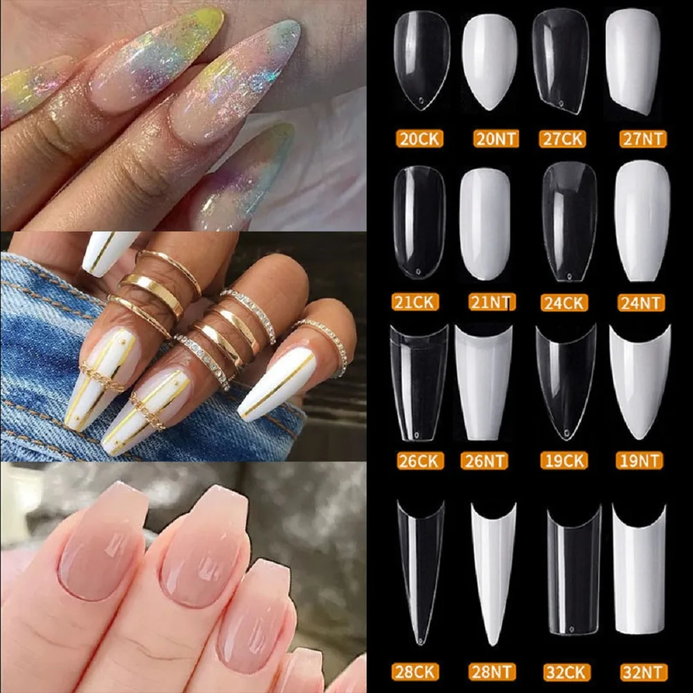 

500pcs Press On Nails Tip Full Cover Fake Nail Transparent Natural Acrylic UV Gel Nail Extension System False Nail Uñas Postizas