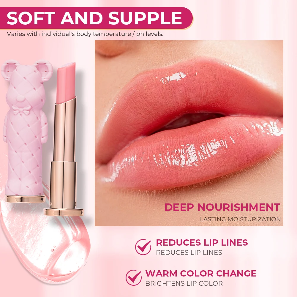BEAUTY GLAZED Pink Bear Long Lasting Moisturizing Waterproof Natural Lip Balm Natural Formula Repairs Dry Lips Makeup 4