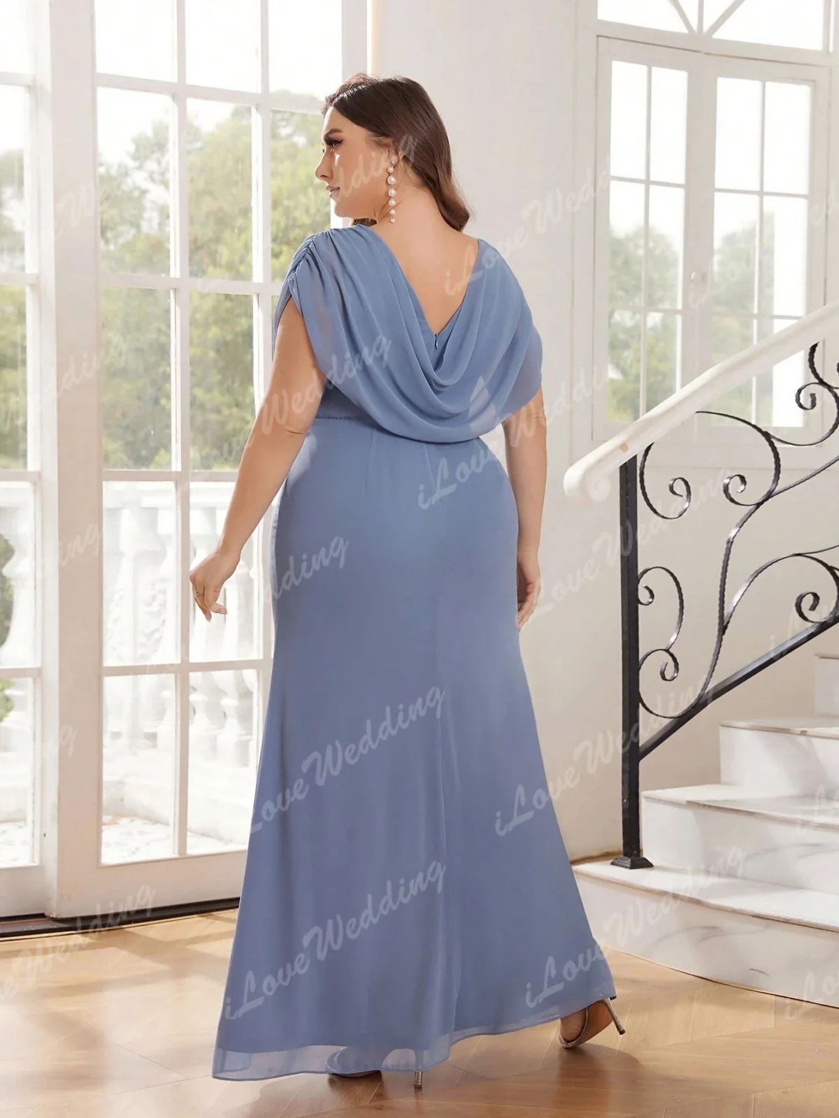 Plus Size V Neck Chiffon Evening Dresses 2025 Cap Sleeves Elegant Bridesmaid Dress Floor Length Wedding Party Gowns Customized 4