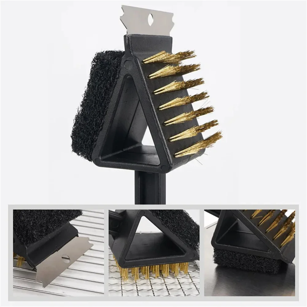 Barbecue Cleaning Tools Grill Brush Cleaning Brushes 3 In 1 Corner Copper Wire Brush Copper Wire Sponge Shovel BBQ Tool BBQ Cleaning Brush Barbecue Grill Oven Cleaning Long Handle