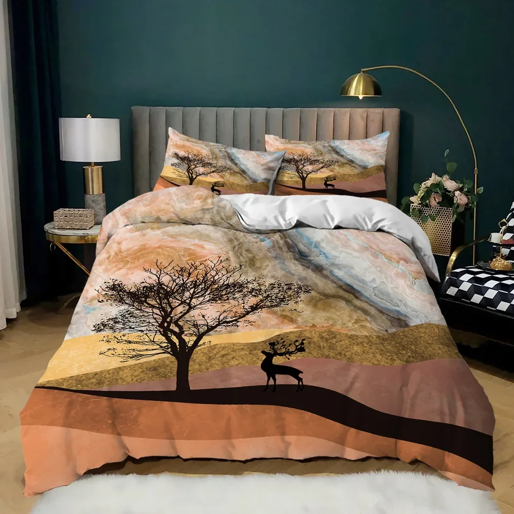Animal Duvet Cover Set 2/3Pcs Deer Autumn Forest Leaves Bedding Set Wild Animals For Teens Queen King Size Polyester Quilt Cover