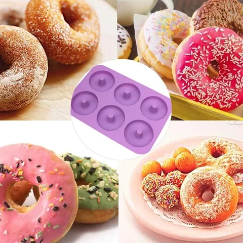 

6 Cavity Donut Mold Silicone Non-stick Baking Tray Heat-resistant Reusable Folded Donuts Maker Colorful Soft Dessert Making Tool