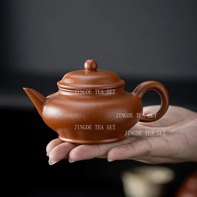 Yixing Teapot Handmade Small Capacity Xishi Teapot Household Chinese Kung Fu Tea Set Wrinkled Leather Handle Pot Tea Pot
