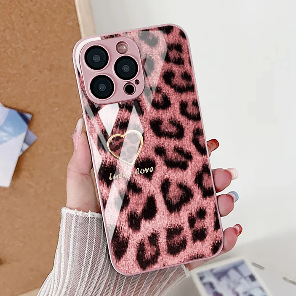 Leopard Print Tempered Glass Phone Case