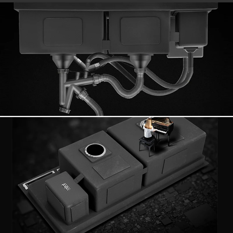 ASRAS Double Kitchen Sink SUS 304 Stainless Steel 4mm Thickness Handmade Brushed Large Size Two Bowl Kitchen Sink With Trash Can