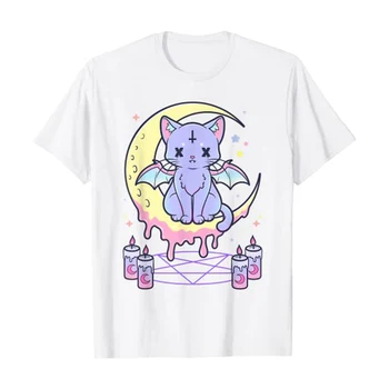 Kawaii Pastel Goth Cute Creepy Black Cat Tshirt Women Summer XS-4XL Tops Creative Pattern Personalized Street Tee Y2k 2