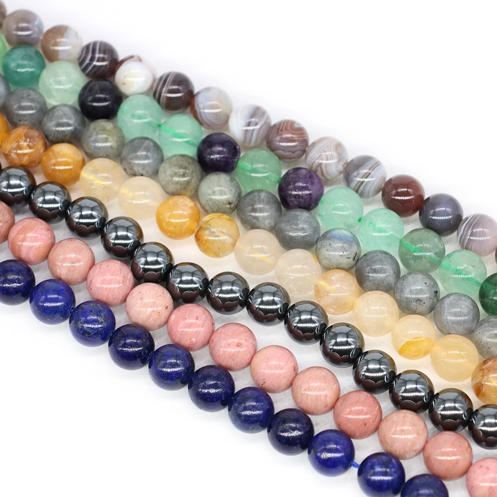 4/6/8/10mm Natural Stone Beads Tiger Eye Amethyst Rose Quartz Agate Loose Spacer Beads for Jewelry Making DIY Bracelet Necklaces