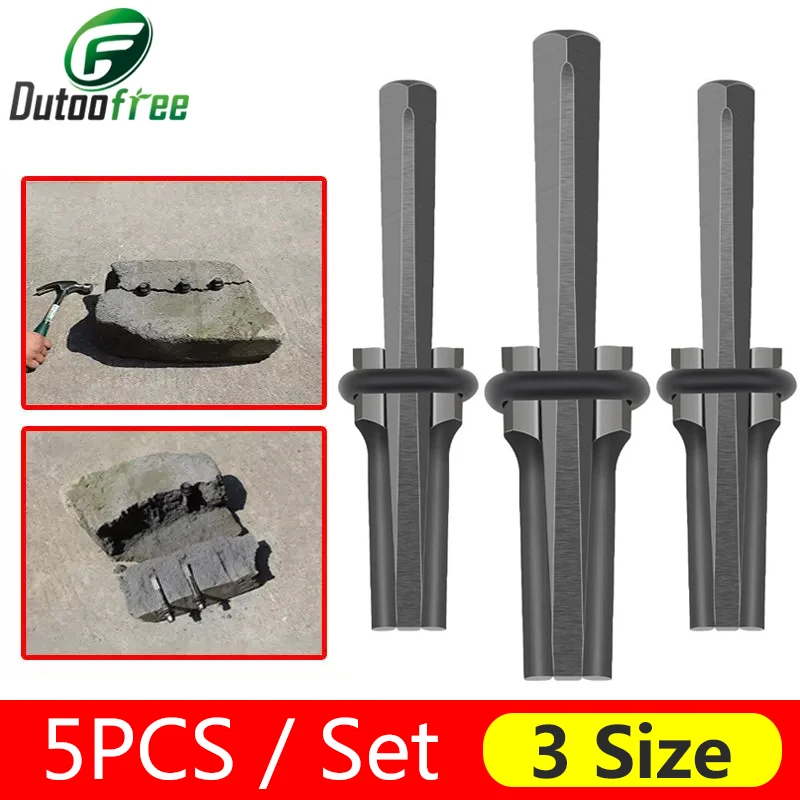 5PCS/Set Stone Splitting Tool  Stone Splitter Metal Plug Wedges and Feathers Shims Concrete Rock Splitters Hand Tool 3 Size 5pcs set stone splitting tool stone splitter metal plug wedges and feathers shims concrete rock splitters hand tool 3 size