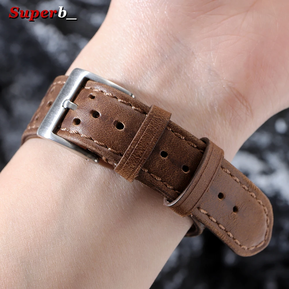 Vintage Kalbsleder-Uhrenarmband 18mm 20mm 22mm Universelles Rindsleder-Uhrenband Atmungsaktives Armband für Herren Damen Sport-Armbanduhren – Detail 5