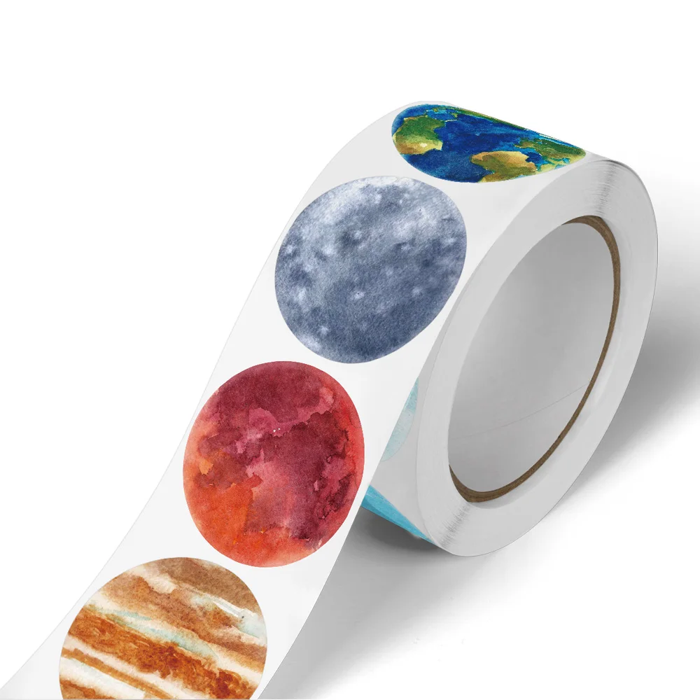 Stationery stickers 500Pcs/Roll Solar System Colored Planets 2.5cm/1.0'' Space Knowledge Learning