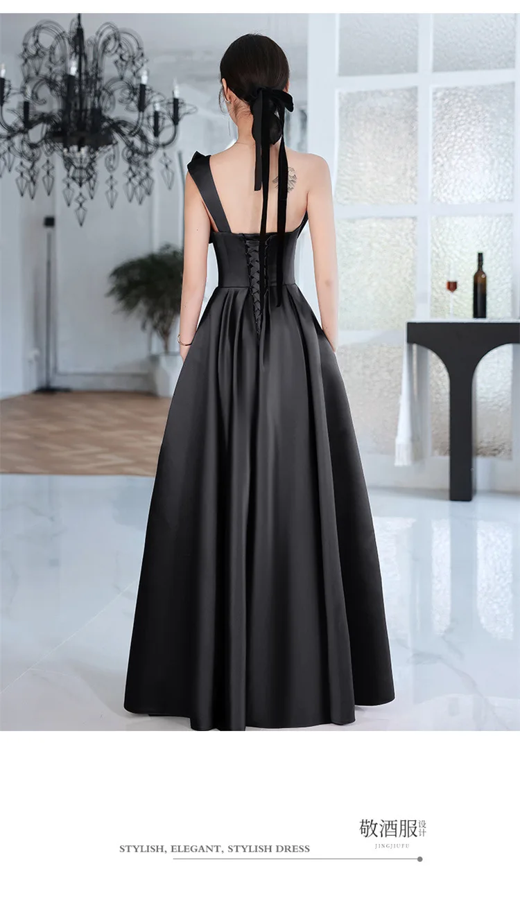 TWISTY PARALLEL UNIVERSE 【新品未使用】ブラックドレス Black Evening Dress Elegant Temperament Prom Vestidos Bow