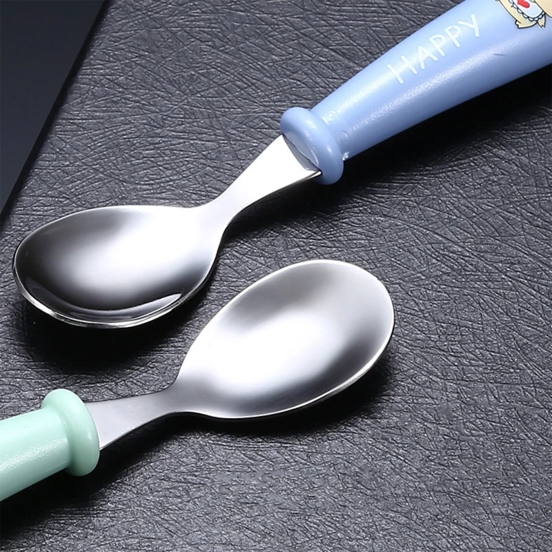 2 Pcs Baby Stainless Steel Spoon Fork Set Infant Feeding Cartoon Cutlery Utensils Toddler Children Tableware A2UB