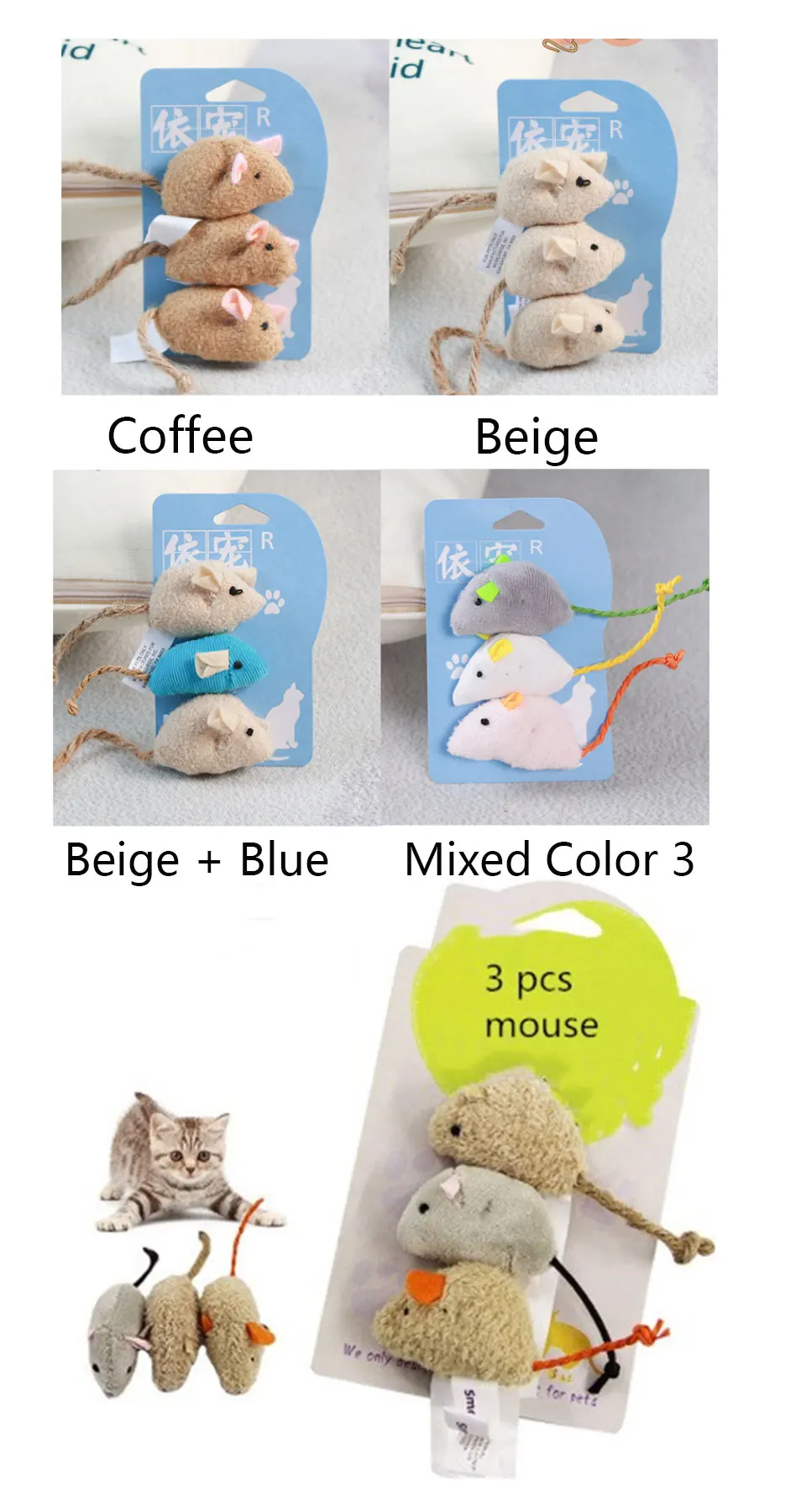 3Pc/set Mix Pet Toy Catnip Mice Cats Toys Fun Plush Mouse Cat Toy For Kitten Bite Resistance Interactive Mouse Toy Playing Toy cat fish toy