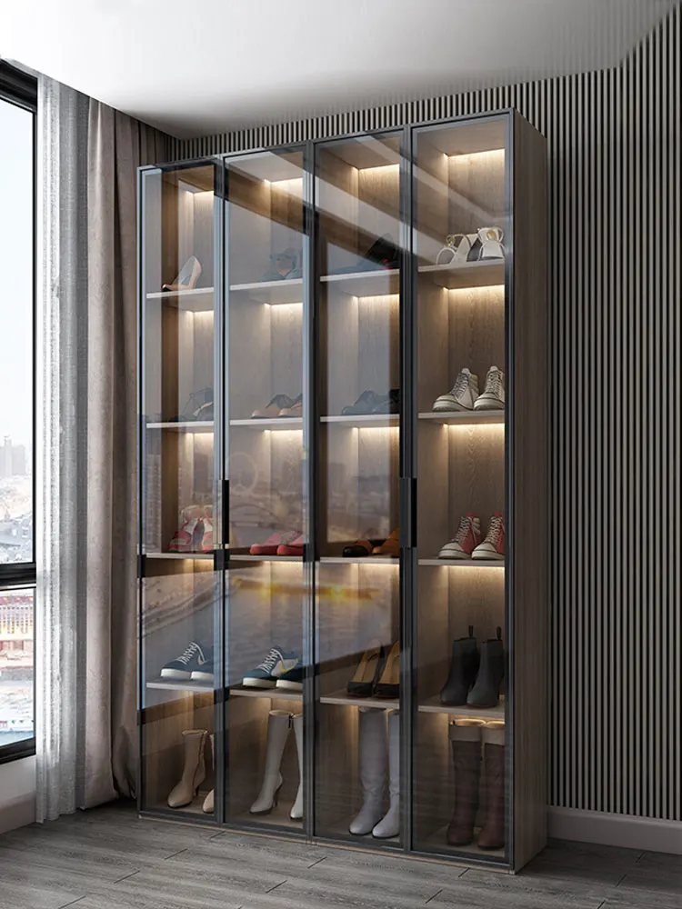 Luxurious glass shoe cabinet Simple modern study floor bookcase Nordic bookshelf combination display cabinet household lockers