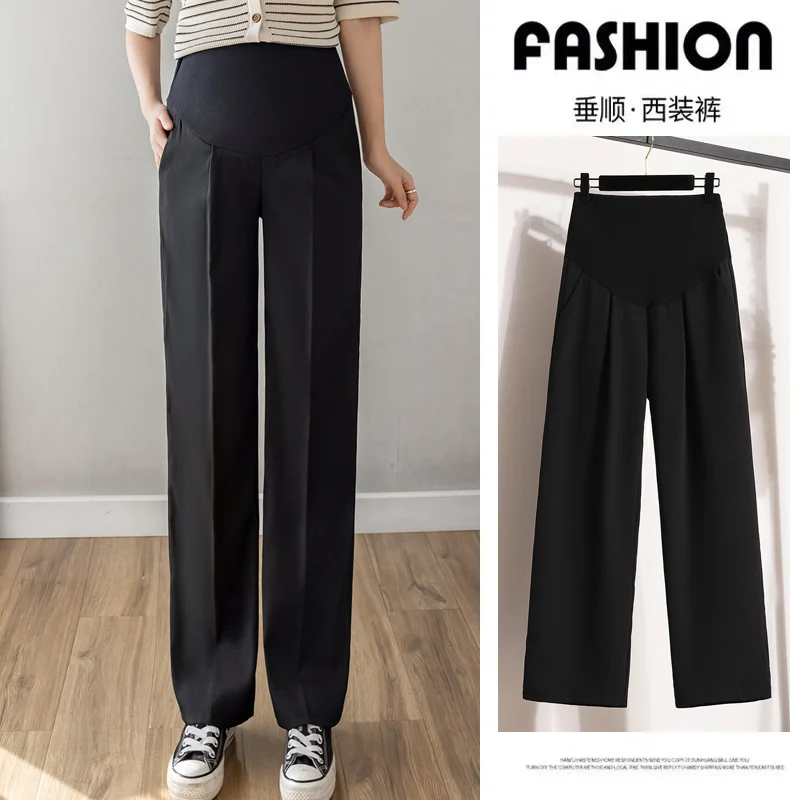 Korean Style Maternity Pants Summer Thin Office Lady Belly Trousers Elegant Pregnant Woman Straight Trousers maternity pants