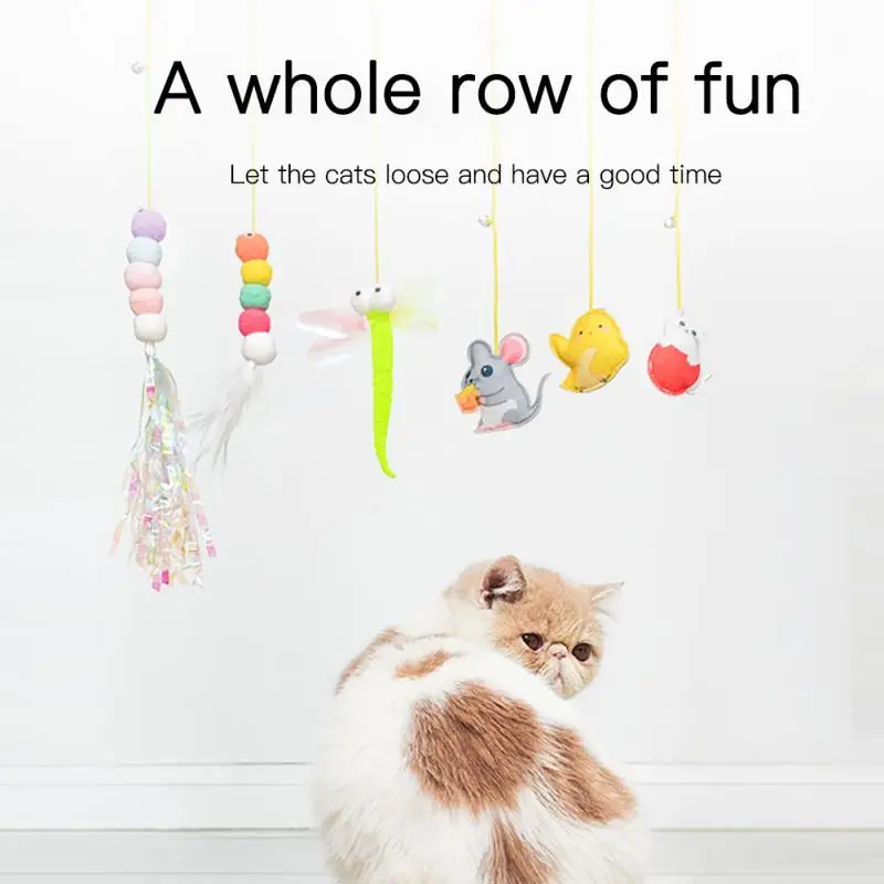 

Cat Thin Cat Stick 2m Durable Elastic Rope Sturdy Cat Product Cat Swing Hanging Door Pet Product Feather Cat Toy Funny Cat Stick