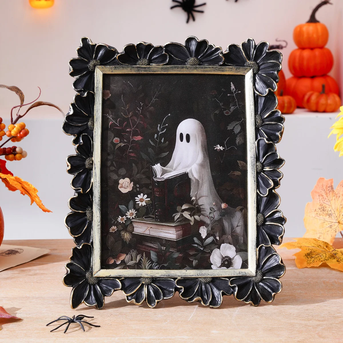 1PC, Halloween Decor Resin black and gold three-dimensional Daisy flower-shaped decorative photo frame