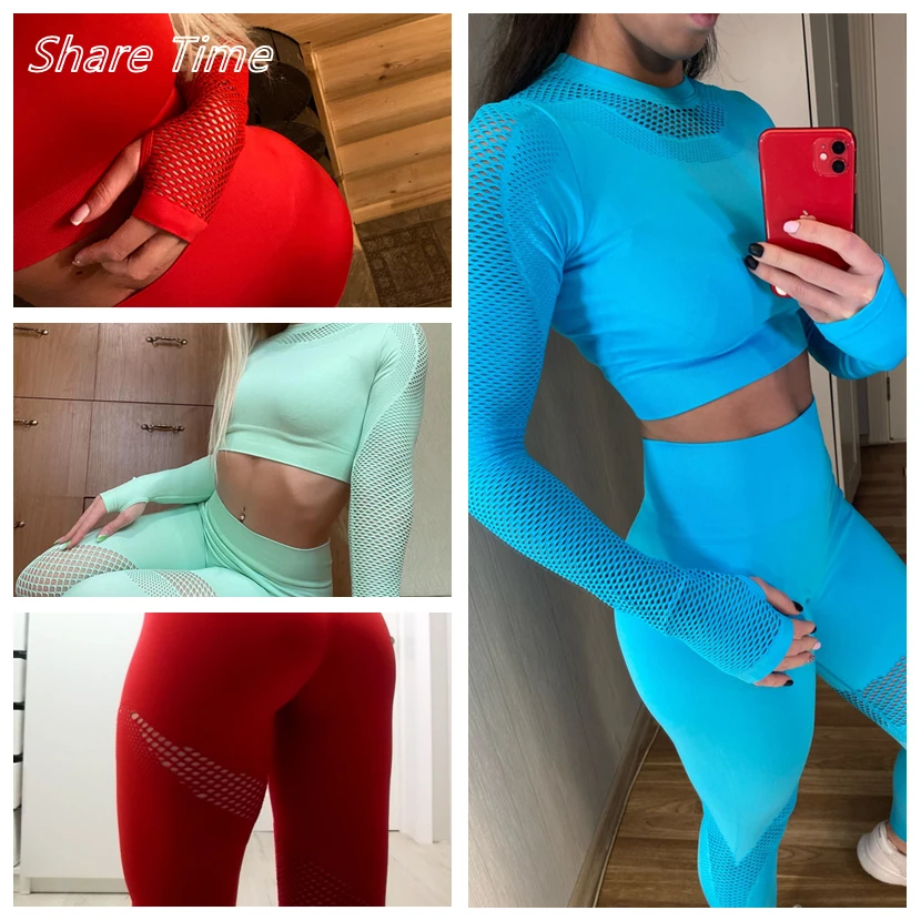 2pcs Seamless Yoga Set Sport Outfits Women Two Piece Hollow Long Sleeve Crop top Leggings Workout Wear Gym Suit Fitness Sets yoga set,gym workout set,fitness set,sports set,sportswear set