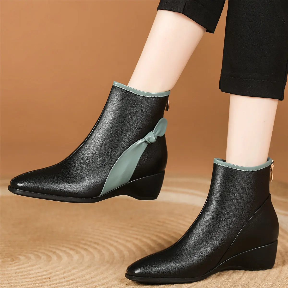 

High Top Fashion Sneakers Women Genuine Leather Wedges High Heel Ankle Boots Female Winter Square Toe Pumps Shoes Casual Shoes