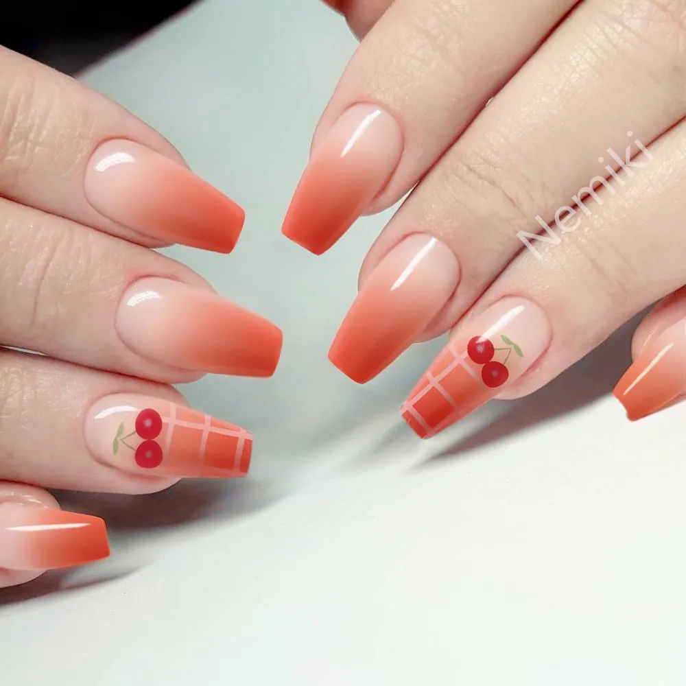 

Gradient Orange Artificial Press On Fake Nail Short Press On False Nails With Adhesive Ballerina Coffin Tips Manicure Tool