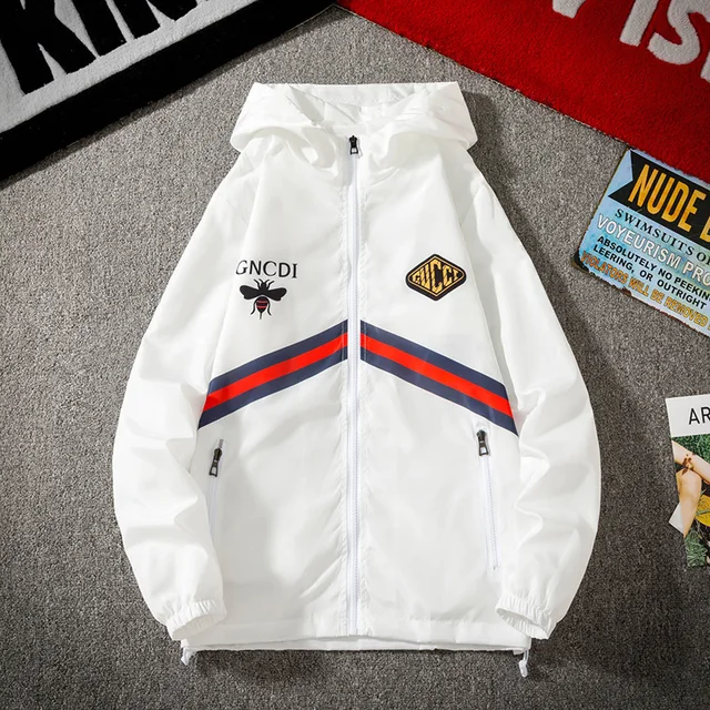 Spring and Autumn Striped Men's Casual Wear Korean Fashion Edition Trend Jacket Slim Fit Handsome Hooded Coat Men's 5XL White