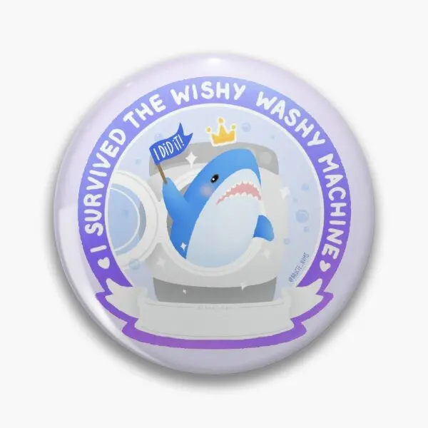

Blahaj I Survived The Wishy Washy Machi Soft Button Pin Metal Badge Clothes Fashion Cartoon Cute Creative Funny Collar Brooch