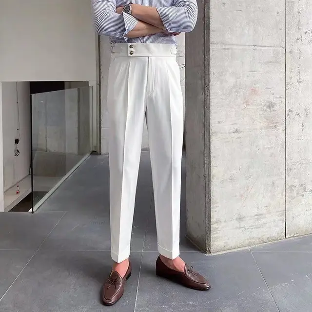 Linen Italian Mens Formal Pant Pantalones Hombre Dress Ankle Pants Men  British High Waist Straight Pants Men Social Trouser - AliExpress