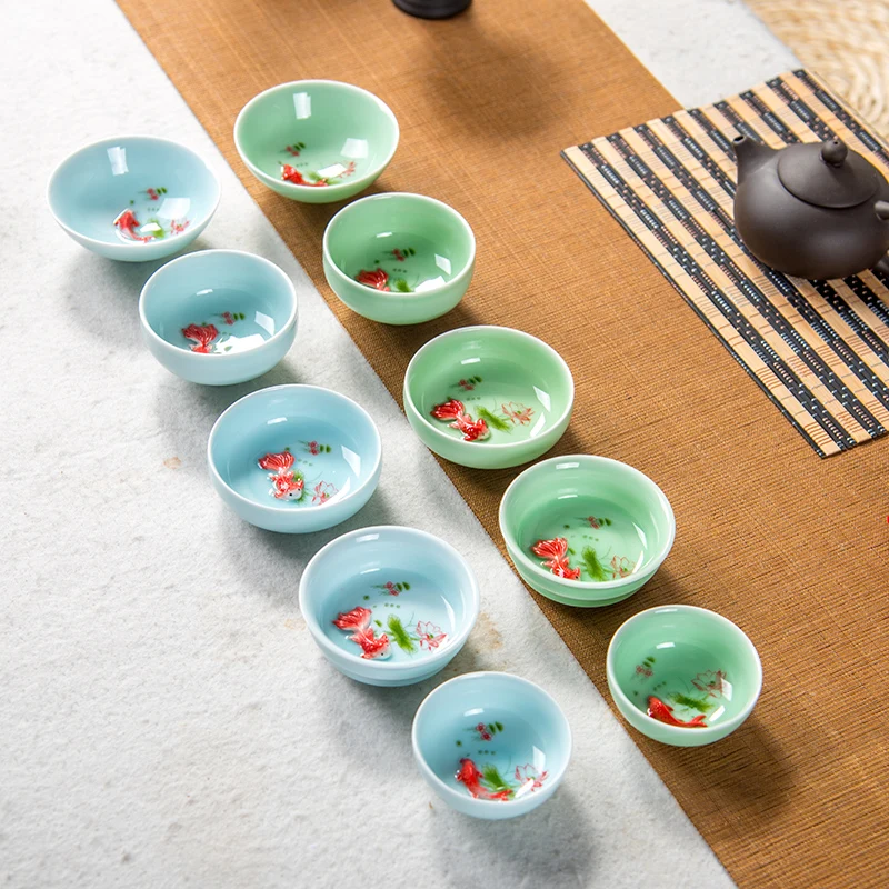 Chinese Tea Cup Porcelain Celadon Fish Teacup Set Teapot Drinkware Ceramic China Kung Fu Tea Set Ceramic cup Chinese gift
