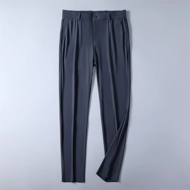 2022 New Summer Breathable Casual Pants Men Stretched Nylon Silk Cooling Slim Chinos Male Business Casual Straight Long Trousers work casual pants