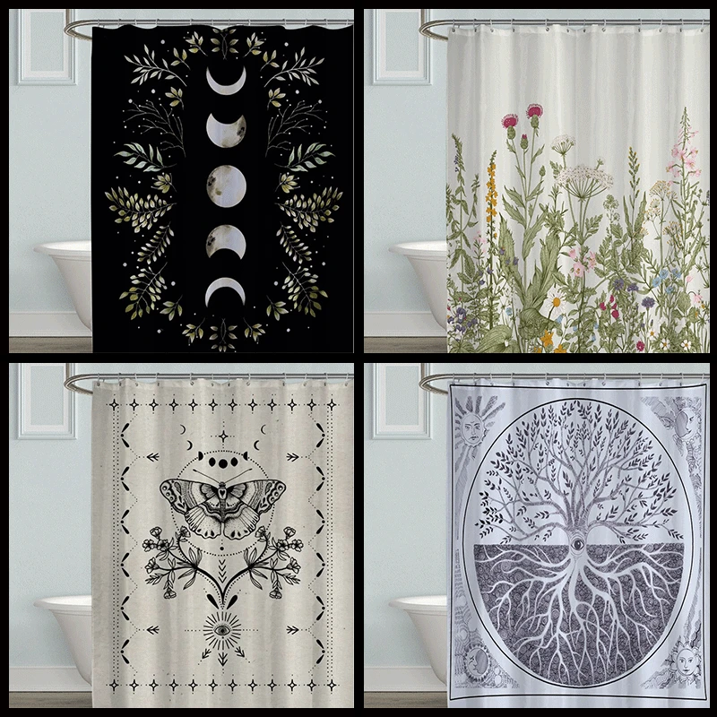 

Лидер продаж, занавеска для душа с цветочным принтом в виде бабочки, водонепроницаемая противотуманная перегородка для ванной комнаты без перфорации