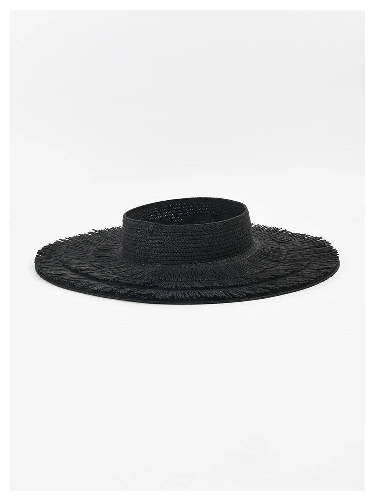 2023 New Fashion Women's Large Eaves Sun Summer Designer Beach UV Protection Empty Top Tassel Straw Hat Wholesale_voghion.com